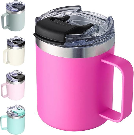 12oz Insulated Coffee Mug Cup with Handle, Stainless Steel Travel Coffee Mug with Flip Lid, Double Wall Vacuum Coffee Tumbler,Raspberry Vibes by ALOUFEA
