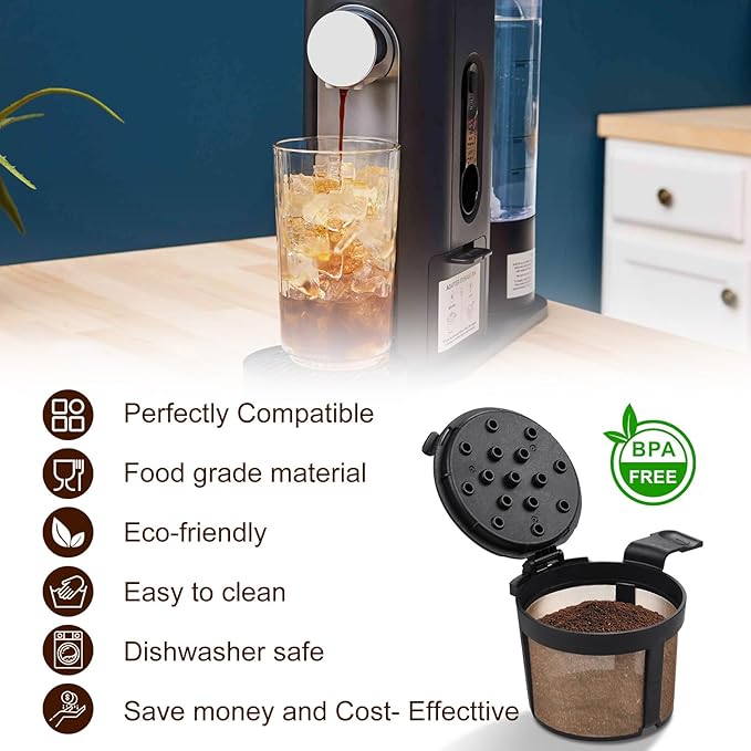 Permanent Coffee Filter for Ninja PB051 / PB040 / PB041ST - Reusable Stainless Steel Mesh Compatible with Ninja Coffee Maker Pods & Grounds - Eco-Friendly Replacement