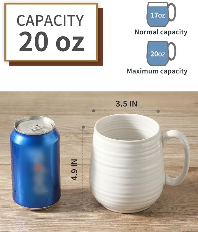 HASENSE Large Coffee Mug,20 oz Ceramic Tea Cup for Office and Home, Big Coffee Mug with Handle for Latte Coffee Tea Soup, Dishwasher and Microwave Safe, 1 PCS (Clay-Infused White) - Image 2