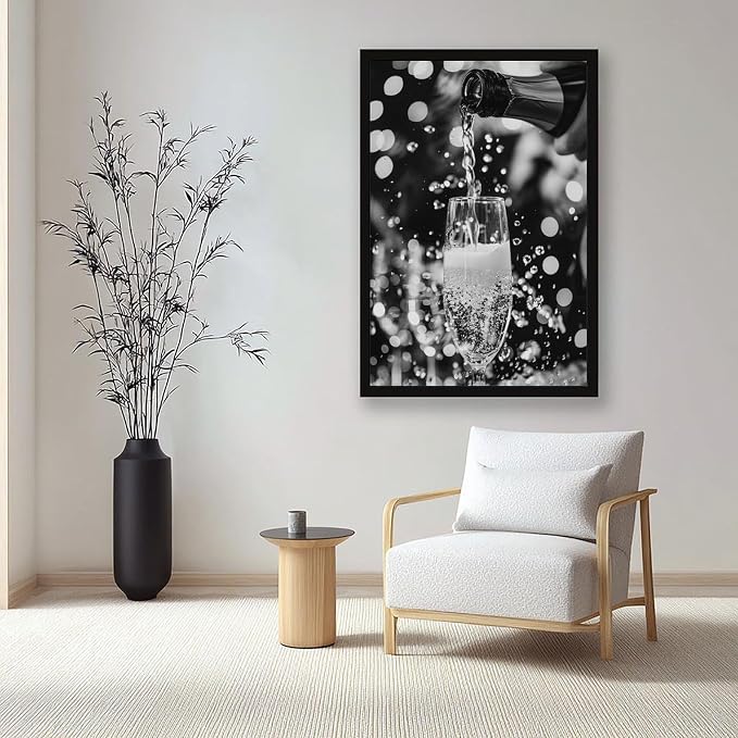 Pouring Champagne, Black And White Art, Wine Glasses Poster, Party, Retro Photography Canvas Poster Wall Art Decor Print Picture Paintings for Living Room Bedroom Decoration Black Frame 08x12in(20x30c - Image 7