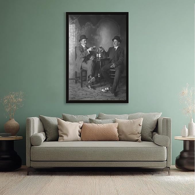 UXCBIA Two Men Drinking Beer, Vintage Black And White, Alcohol Prohibition Poster Canvas Poster Wall Art Decor Print Picture Paintings for Living Room Bedroom Decoration Black Frame 12x18in(30x45cm) - Image 5