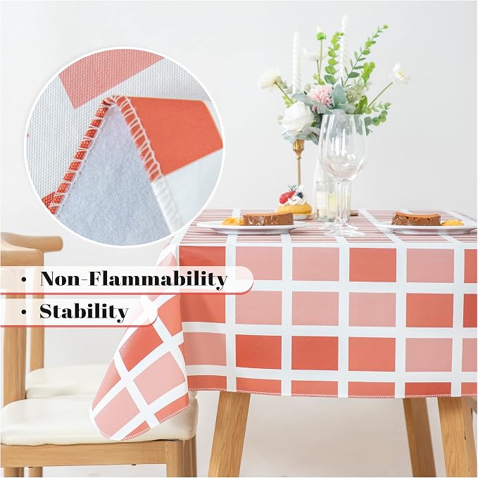 FIFTY FEET 84 * 60 Inch Rectangle Tablecloth, Vinyl Tablecloth with Flannel Backing for Rectangle Tables Waterproof, Plastic Picnic Table Cover for Dining Table/Buffet Parties/Camping(Red Plaid) - Image 8