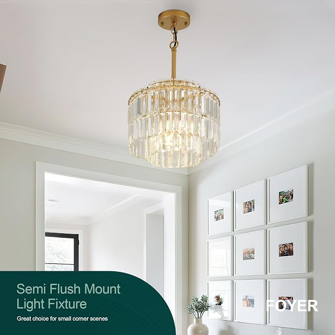 Modern 12.8“ Gold Crystal Chandelier Ceiling Light Fixtures for Dining Room Luxury Glam 4-Light Crystal Chandeliers Lighting for Bedroom Entryway Hallway Living Room Kitchen Island Foyer - Image 5