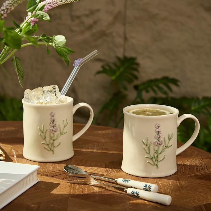 Artisanal Handcrafted Ceramic Mug with Sage Botanical Design - 10oz Off-White Stoneware Coffee Cup, Elegant Purple Sage Pattern, Dishwasher Safe, Comfort Grip Handle for Daily Use - Image 6