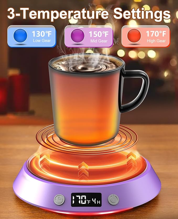 Kepwam Coffee Mug Warmer - 50W Electric Coffee Warmer for Desk 3 Temp Settings & 2-9 Timer Smart Cup Warmer for Desk Candle Warmer Plate with LED Lights Beverage Tea Milk Warmer for Home & Office - Image 2