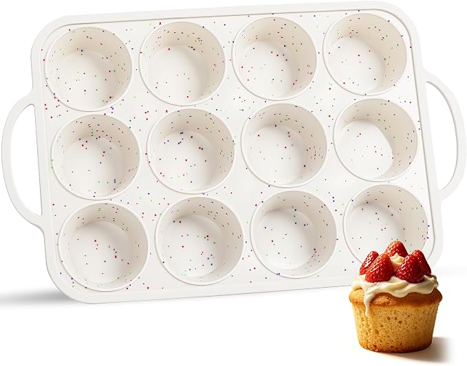 Silicone Muffin Pan with Metal Frame, Nonstick 12 Cup Regular Size Cupcake Pan, Silicone Muffin Tray for Baking Egg Bites Muffins Cupcakes Gifts for Mom Home Baker Kitchen (1 Pc, Cream) | Metal Frame, Nonstick, Cupcake Pan, For Baking Egg Bites Muffins... by AOTASO