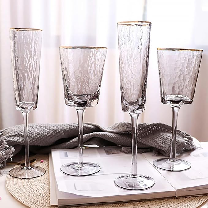 ibasenice European Style Hammered Crystal Sparkling Wine Glass with Golden Edge, Elegant Glassware for No Oxidation and No Discoloration, for Home Dining and Bachelorette Parties - Image 6