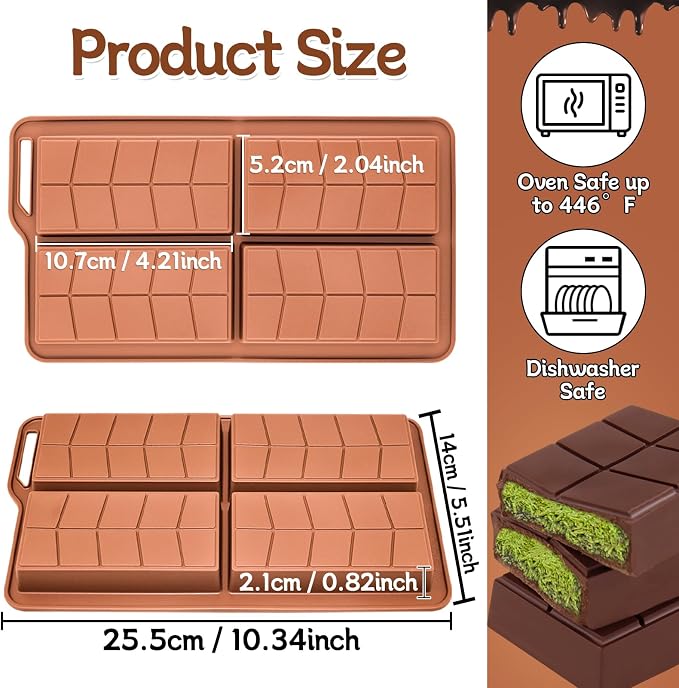Chocolate Bar Mold Deep Dubai 0.82 Inch Pistachio Chocolate Bar Silicone Thick Mold for Stuffed Bar, Candy Bar Mould for Filling - Image 2
