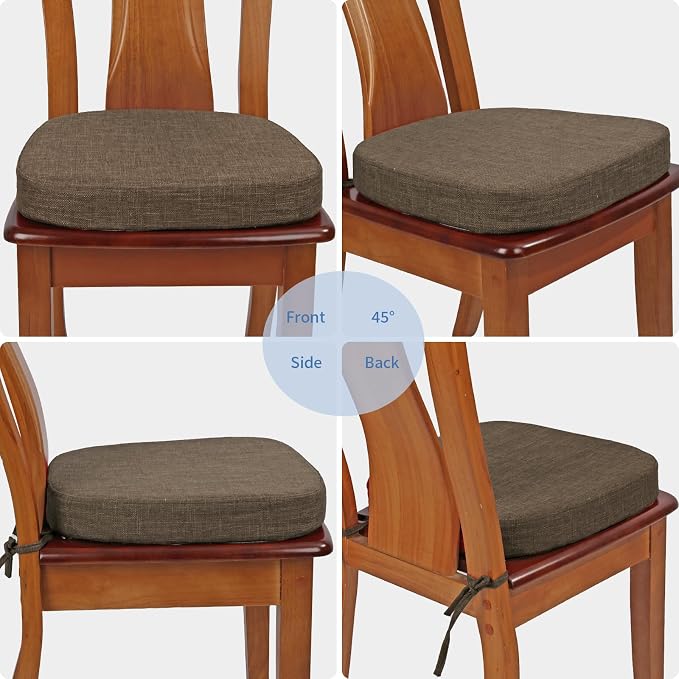 BUYUE Thickened 2.5" Dining Chair Cushions Set of 6, U-Shape High Density Foam Comfortable Chair Pads for Kitchen, Slip Resistant Indoor Seat Cushions (6 PCS, Brown) - Image 4