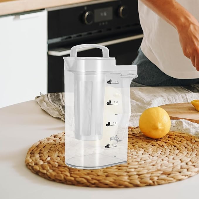 54Oz Cold Brew Coffee Maker with Measurement Scale - Plastic Cold Brew Tea Pot for Home Fridge Use Iced Coffee Brewer and Beverage Maker
