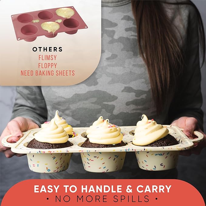 2 Pack Confetti Silicone Jumbo Muffin Pan 6 Cup–Non-Stick Cupcake Pans for Baking, Heavy-Duty Large Silicone Muffin Pans for Baking, BPA-Free, Easy-Release, Oven & Dishwasher Safe