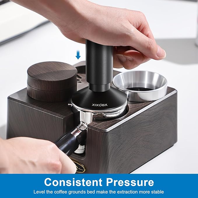 58.35mm Espresso Tamper & Magnetic WDT Tool, Barista Cofee Tamper with Spring Loaded, Anodized Aluminum Alloy Handle, Stainless Steel Corrugated Base with Cover for Portafilter Basket
