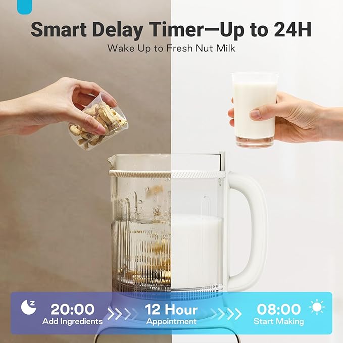 50.73oz Nut Milk Maker Machine: 12-in-1 Automatic Soy Milk Maker with Detachable Design, Homemade Juice,Almond,Oat Milks for Plant-Based Milks, 24H Delay Start/Keep Warm/Auto-Clean/Safety Lock