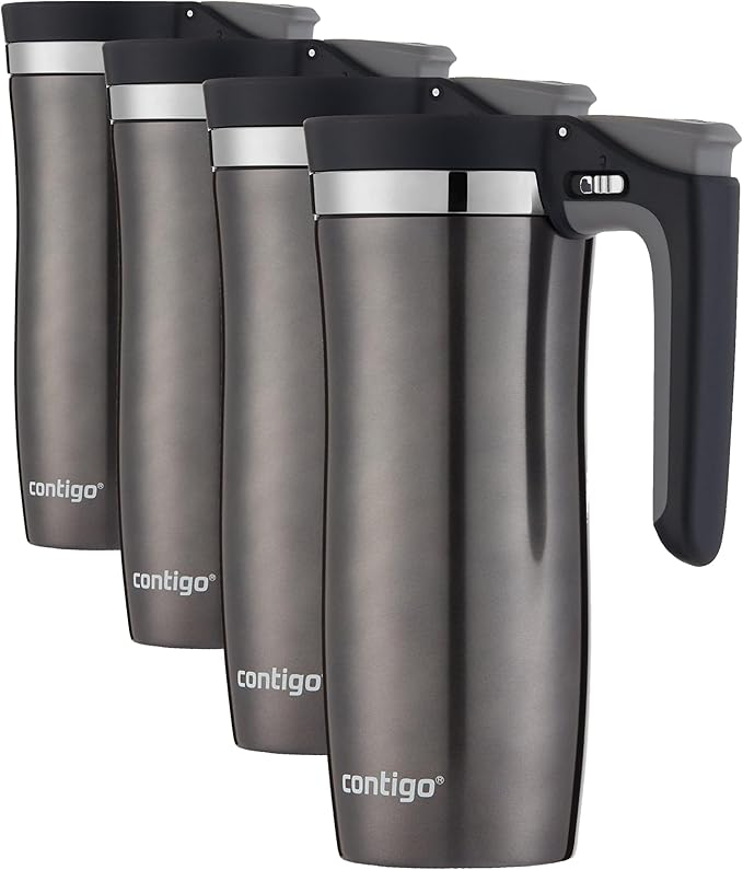 Contigo Stainless Steel Handled AUTOSEAL Travel Mug 16 oz | Leak-Proof | Easy-Clean Lid | For Coffee | Pack of 4 by Unknown
