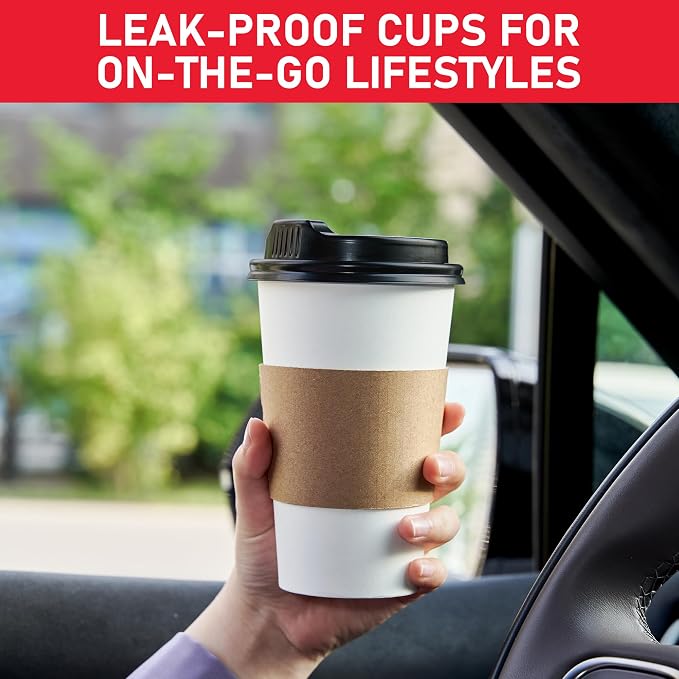 16 oz 100 Pack Coffee Cups with Lids and Sleeves, Hot Paper Coffee Cups with Lids, Disposable To Go Cups with Lid for Coffee, Tea, Hot Chocolate, Ideal for Cafes, Offices and Travel - Image 4