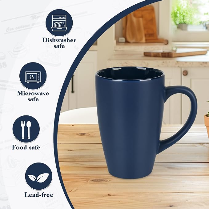 BYCNZB 20oz Extra Large Ceramic Tall Coffee Mugs Set for Coffee Tea Hot Cocoa set of 4 Dishwasher & Microwave Safe (Matte blue) - Image 3
