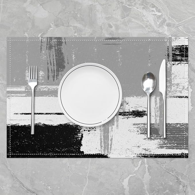Feelyou Grey White Black Table Place Mats, Geometric Placemats Set of 4 Teens Abstract Modern Art Placemat for Kitchen Dining Table Decor Indoor Outdoor 18"x12" Buffalo Check - Image 2