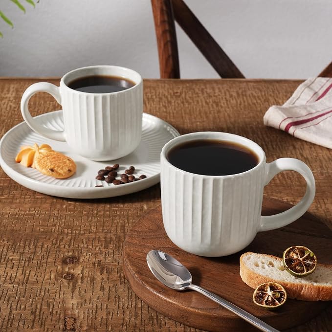 famiware Coffee Mugs Set of 6, Starlight 11 oz Mug Cup Set with Handle for Coffee, Tea, Cocoa, Milk - Ceramic Stoneware Mug Set, Matte White - Image 3