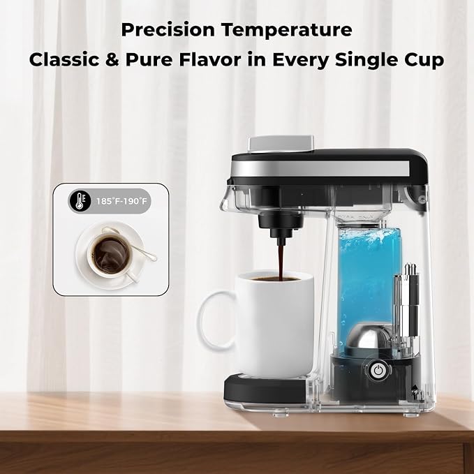 CHULUX Mini Single Serve Coffee Maker for K Pod, Brew Up to 12oz Cup, Black | Fast-Heating Boiler System, Single Cup Brewing, Portable Compact Design, Four-Hole Multi-Stream Needle, Adjustable Drip Tray - Image 5