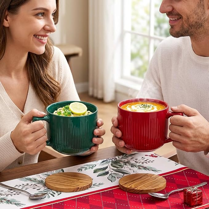 Ceramic Soup Bowl with Handle, 32oz Extra Large Mug Set of 2 | Large Soup Bowl for Ramen, Oatmeal, Cereal, Breakfast,Coffee, Porcelain Bowls with Handles, Dishwasher Safe, Holiday Gifts - Image 3