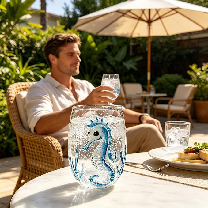 3D Octopus Glass Drinking Cup, Marine Animal Stemless Tumbler | Hand-Blown 3D Blue Ring Octopus Stemless Glass, Novelty Marine Life Drinking Tumbler, Beach Giftt - Image 8