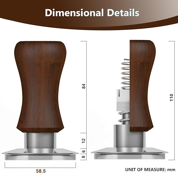 KYONANO 58.5mm Espresso Tamper, 30lb Spring-Loaded Calibrated Coffee Tamper, 304 Stainless Steel, Cuibourtia Wooden-Handle, Barista Tamper Suit for Over 58MM Espresso Portafilter