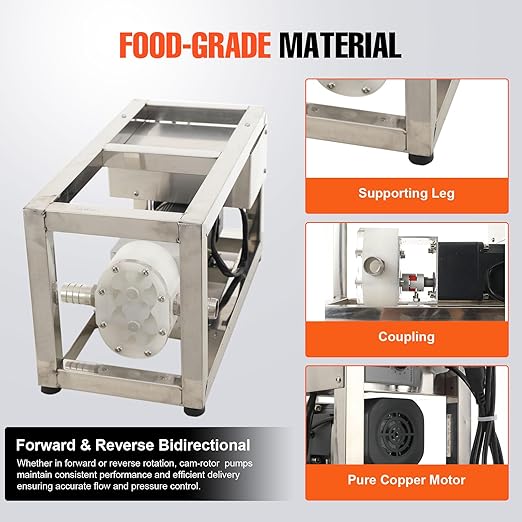 10L/Min Honey Transfer Pump Liquid Honey Pump, Stainless Steel Viscous Liquid Paste Pump 90W Electric Food Fluid Gear Pumping Equipment, AC110V 60RPM