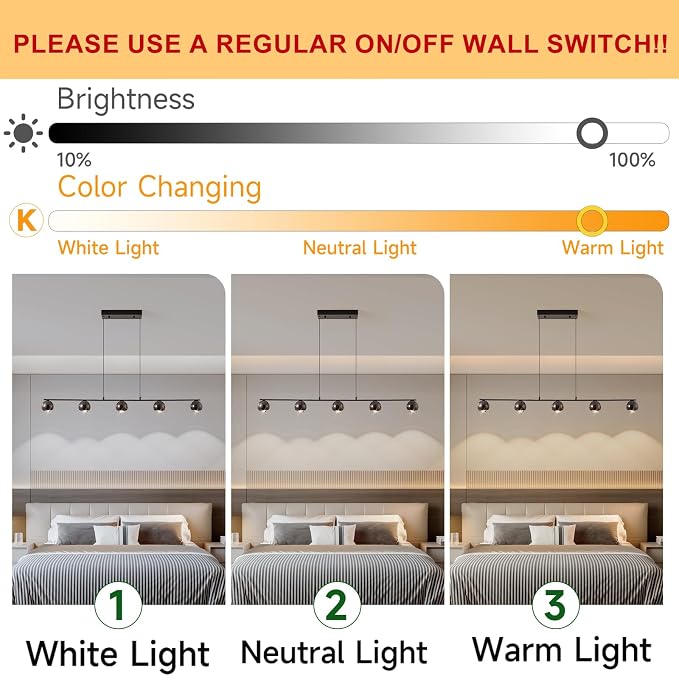 ORANOOR Modern LED Pendant Light, Dimmable 47in Linear Globe LED Chandelier | Black & Gold Chandelier Dining Room Hanging Light Fixtures, Kitchen Island 5-Globe Pendant Lighting for Dining Table (3150lm) - Image 3