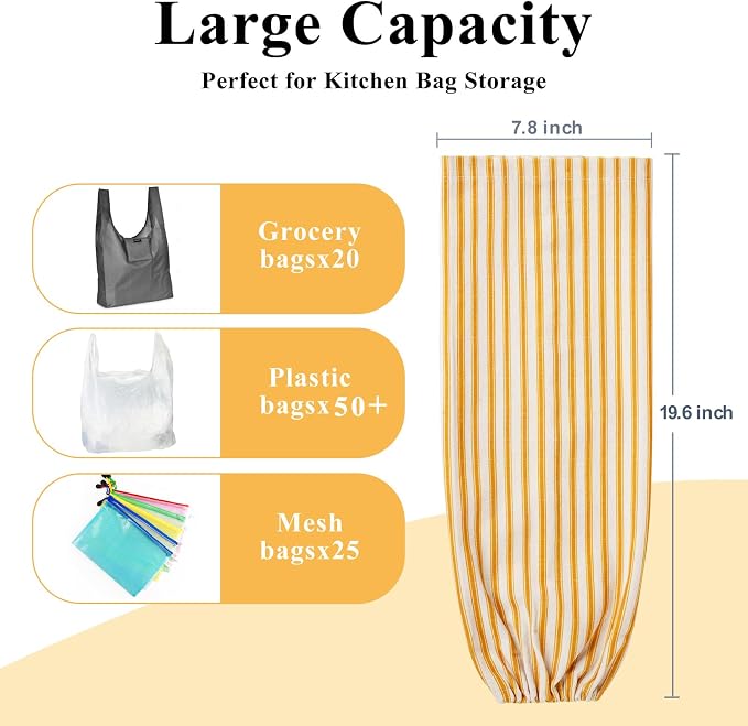 Plastic Bag Holder, Wall Mount Grocery Bag Holder, Reusable Trash Bags Organizer for Home Kitchen Pantry Decor (Yellow) - Image 3