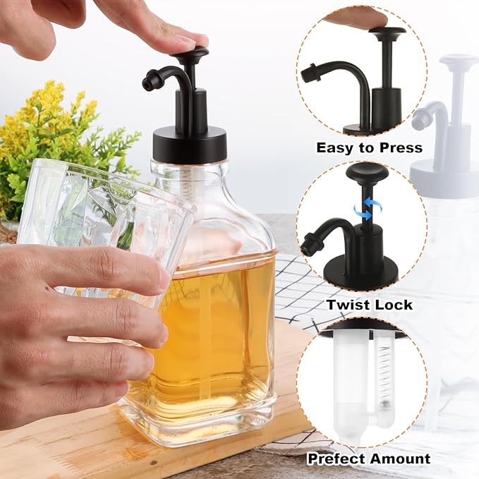 CYEAH 4 Pack Coffee Syrup Dispenser for Coffee Bar, 17 Oz Glass Syrup Bottle, Square Syrup Pump Dispenser with 1/4oz Large Capacity Pump, Coffee Syrup Bottles for Coffee Syrup