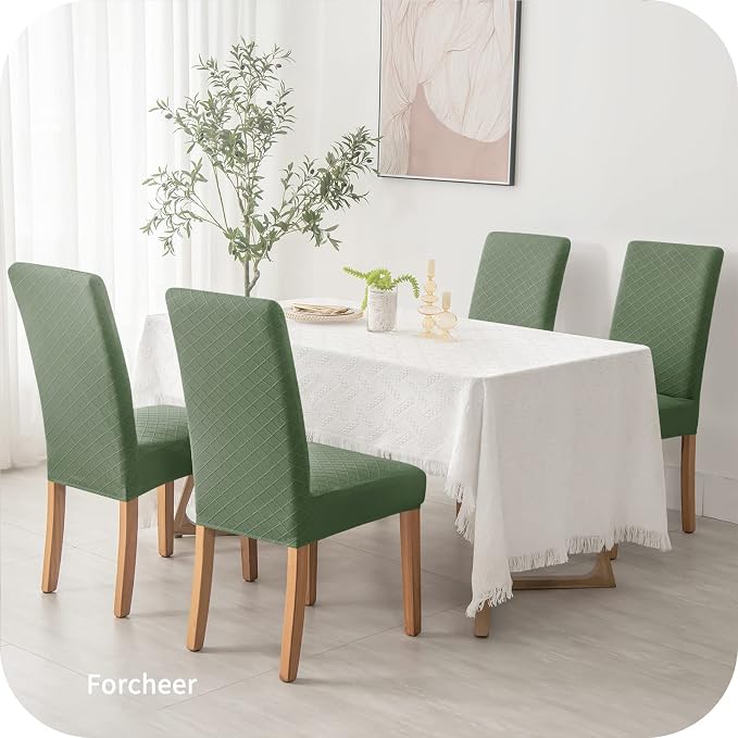 FORCHEER Chair Covers for Dining Chairs Set of 4,Jacquard Green Stretch Dining Room Chair Cover Kitchen Parsons Chair Slipcovers (Pack of 4, Jacquard Green) - Image 2