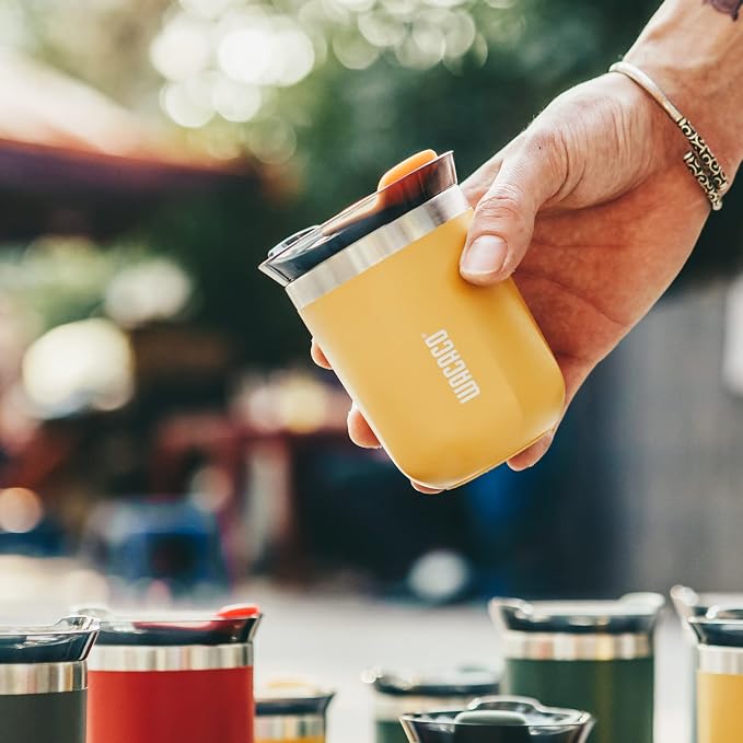 WACACO Octaroma Classico Travel Coffee Mug, Double-wall Stainless Steel Travel Tumbler With Drinking Lid, 6 fl oz (180ml), Amber Yellow - Image 2