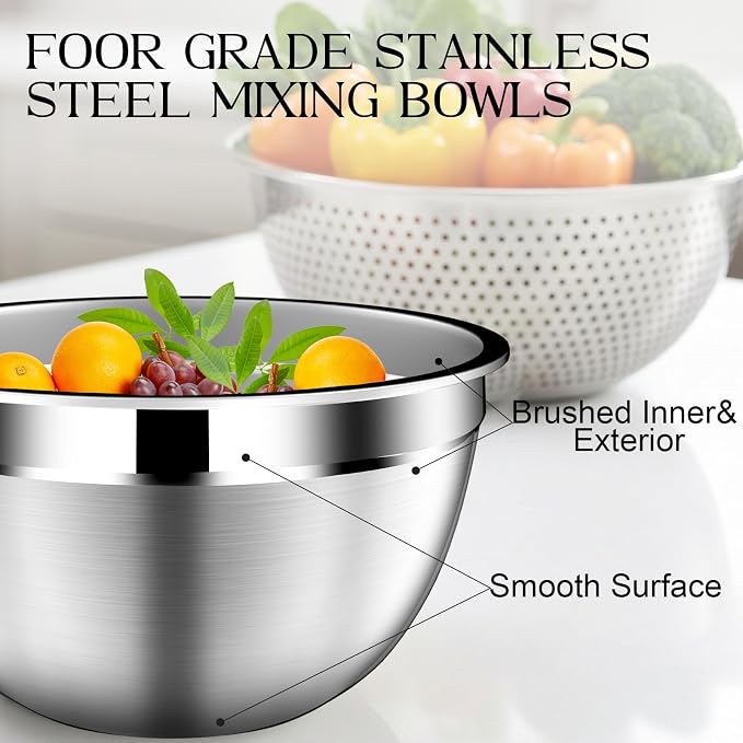 DUTZUN Stainless Steel Mixing Bowls with Airtight Lids Set of 5, Black | Kitchen Appliances Essential Gifts for Mixing, Baking, Prep, Salads, Serving, Cooking - Image 5