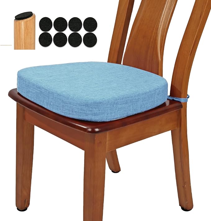 BUYUE Thickened 2.5" Friendly Woven Fabric Dining Chair Cushion, U-Shape High Density Foam Comfortable Chair Pad for Kitchen, Slip Resistant Indoor Seat Cushion (1 Piece, Light Blue) by BUYUE