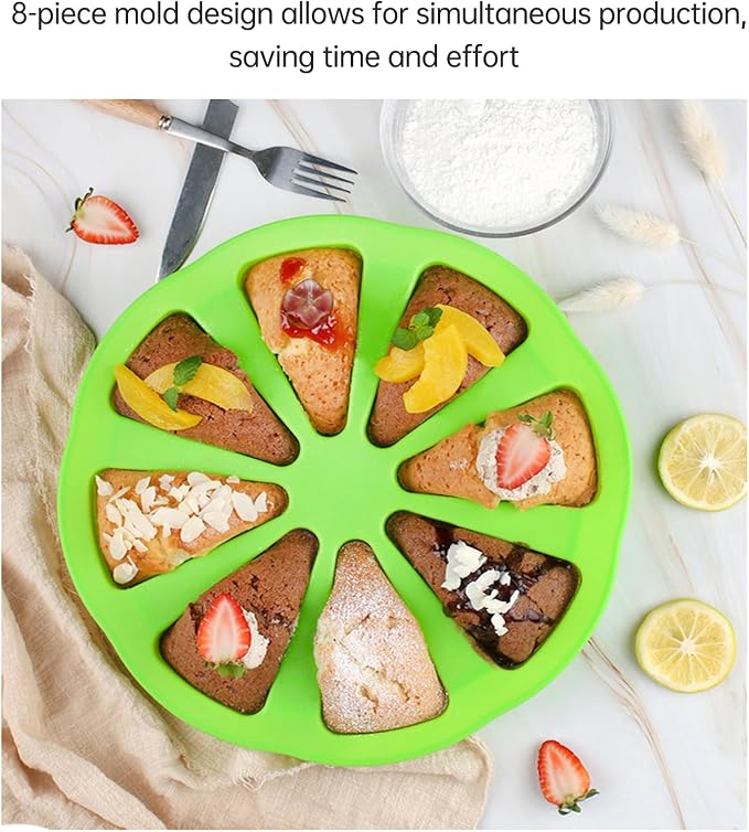 Silicone Dessert Mold Silicone Cake Mold Baking 8 Cavity Non Stick Multipurpose Baking Pan Easy Release Flexible with 8 Connected Cavities for Cakes Bread Chocolate Pizza (Green) - Image 6