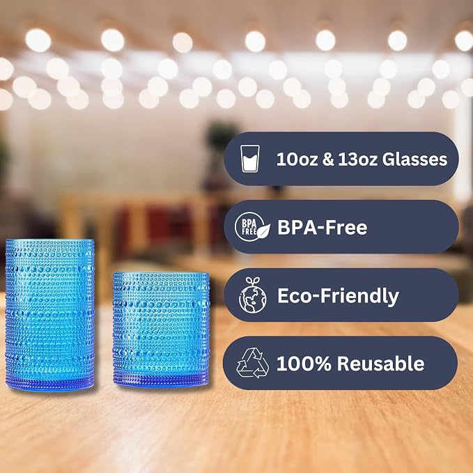 Khen Plastic Hobnail Drinking Glasses Set of 12 Bright Tones Cups 6x 10oz Lowball & 6x 1oz Highball Acrylic Beaded Design, BPA-Free, Dishwasher Safe Indoor/Outdoor Drinkware Water, Juice, Cocktails - Image 3