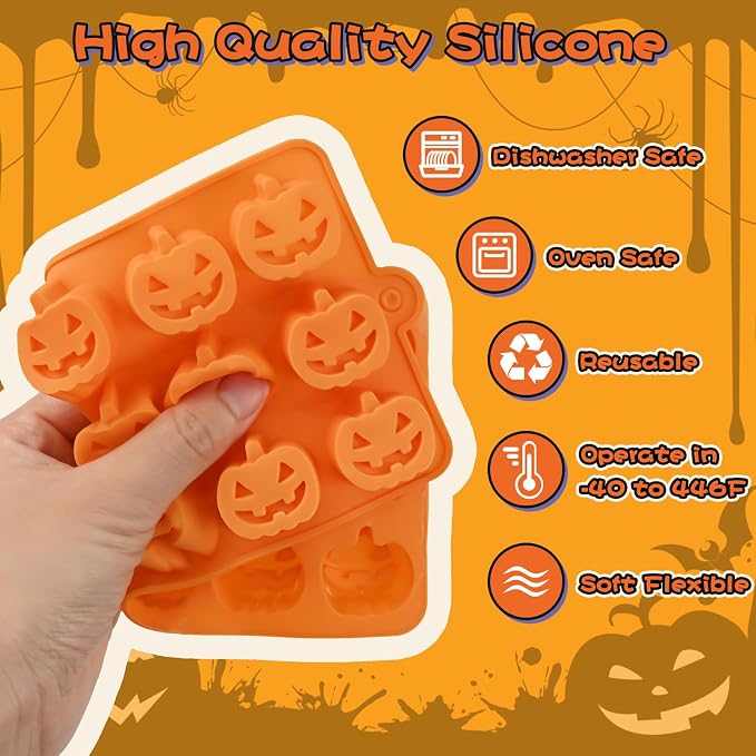 Pumpkin Chocolate Molds, 2 Pack Halloween Candy Molds 36 Cavity | Small Pumpkin Baking Silicone Mold for Gummy, Jelly, Ice Cube, Cookies, Cupcakes Decorations, Soap, Candle, Halloween Party - Image 6