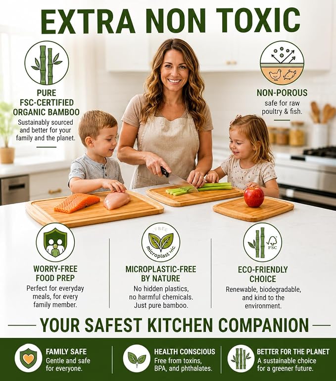Greener Chef Luxury XL Bamboo Cutting Board Set of 3 with Vertical Grain Strength Technology - Extra Large Wood Cutting Boards for Kitchen and Lightweight Chopping Board Set - Replacements for Life - Image 2