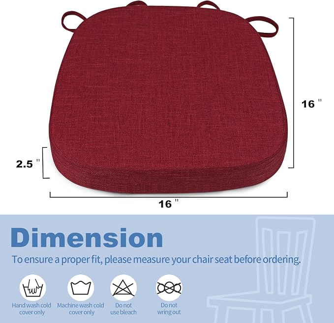 BUYUE Thickened 2.5" Dining Chair Cushions Set of 6, U-Shape High Density Foam Comfortable Chair Pads for Kitchen, Slip Resistant Indoor Seat Cushions (6 PCS, Red) - Image 3