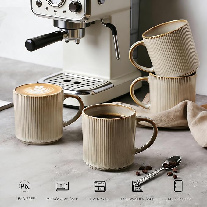 MONITO Coffee Mugs Set of 6, 16 oz Mugs Set, Ceramic Coffee Cups with Large Handles, Suitable for Lattes, Hot tea, Cappuccinos, Mochas and Cocoa,Bonbon Beige - Image 2