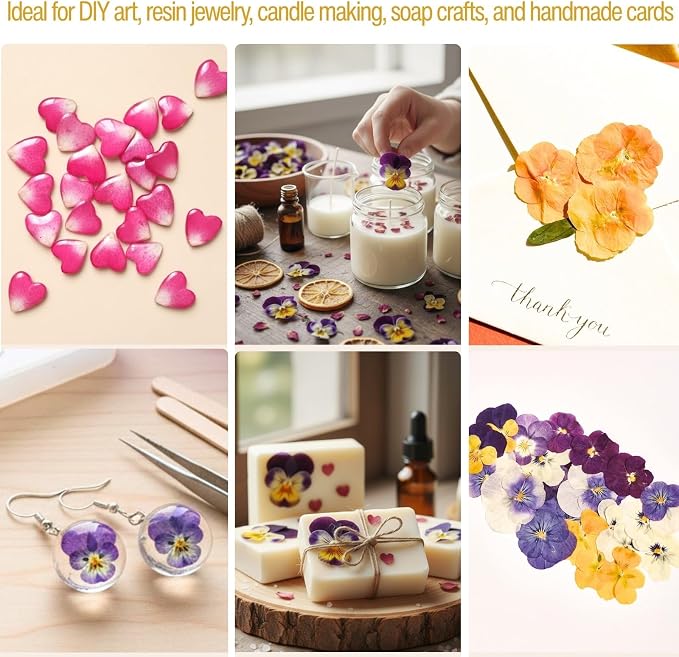 63 Pcs Edible Flowers Cake Decorations – Dried Edible Flowers for Cocktails, Drinks, Cupcake Topper & Cake Decorating, Food Grade Pressed Flowers Mix with Pansy, Heart Rose Petals & Orange - Image 6