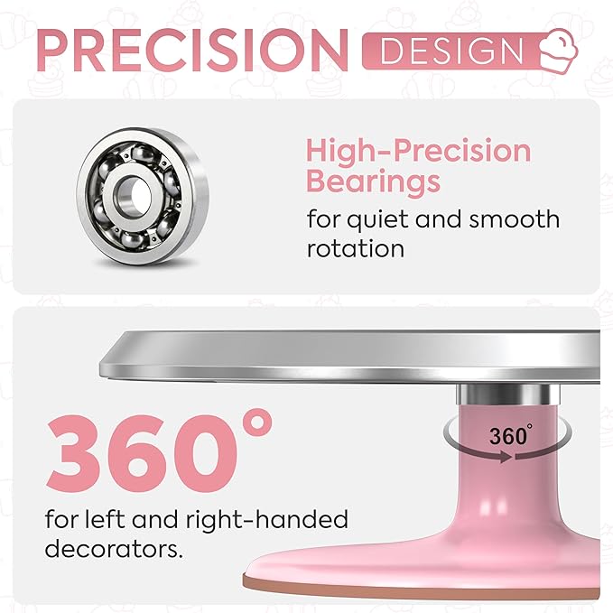 Riccle 12 Inch Pink Aluminium Alloy Revolving Cake Stand – Rotating Cake Turntable for Cake Decorating, Baking, and Cake Decorating Supplies