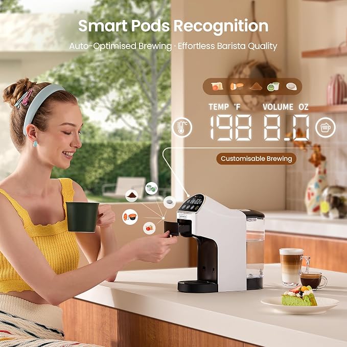 Magician2 5-in-1 Mini Coffee Maker & Machine | 20 Bar, LED Touch, 42oz Tank | Fits K Cup/Nespresso/Dolce Gusto & ESE Pods, Touchscreen & Pods Recognition, Adjustable Temp/Volume, For Kitchen/Office/Dorm - Image 3