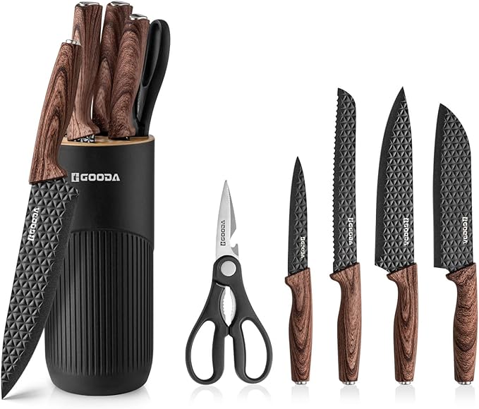 Kitchen Knife Set With Block,6-Piece Professional Chef Cooking Knives Set For Kitchen,Non-Stick Stainless Steel Knife Block Set by GOODAMakesYouAGoodCook