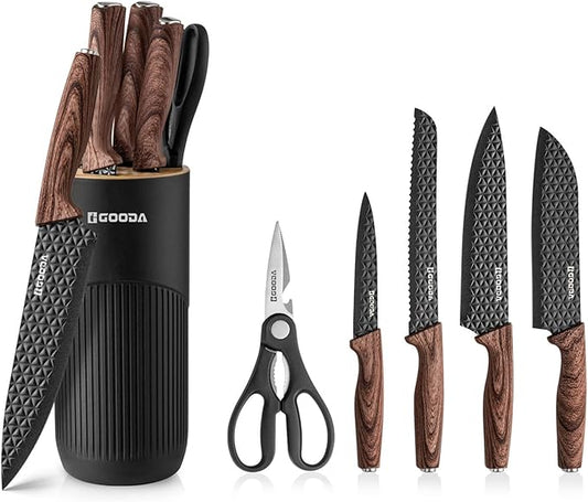 Kitchen Knife Set With Block,6-Piece Professional Chef Cooking Knives Set For Kitchen,Non-Stick Stainless Steel Knife Block Set by GOODAMakesYouAGoodCook