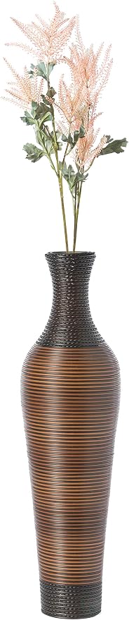 39-Inch Tall Standing Designer Floor Vase - Durable Artificial Rattan - Elegant Two-Tone Dark Brown Finish - Ideal Decor Accent for Living Room, Bedroom, Entryway - Stylish Home Decor Statement Piece by Uniquewise