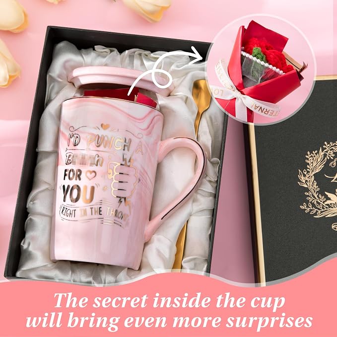 Birthday Gifts for Women 14oz Novelty Ceramic Coffee Mug & Crochet Flowers | Funny Valentine's Day Christmas Mothers Day Friendship Gift for Women Girlfriend Sisters Mom BFF Besties Nice Gift Box - Image 3
