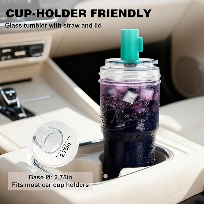 ANOTION Bamboo Mason 24oz Glass Tumbler with Straw Leakproof Lid, Cap Cup Mason Jar 4 Color Caps, Self-Assembly Leak-Proof Lid Straw, Reusable Iced Coffee Cup, Mason Jar Drinking Glass Coffee Gifts - Image 8