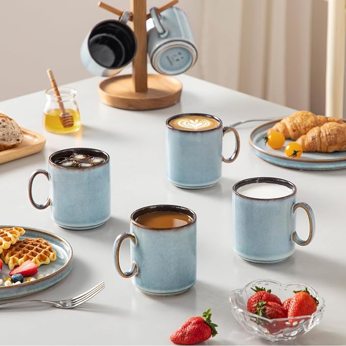 vancasso ONION Ceramic Coffee Mugs Set of 6, 12 Oz Coffee Cups for Latte, Cappuccino & Hot Cocoa, Artisan Modern Style for Coffee Bar, Home & Kitchen, Microwave & Dishwasher Safe, Light Blue Gray - Image 6