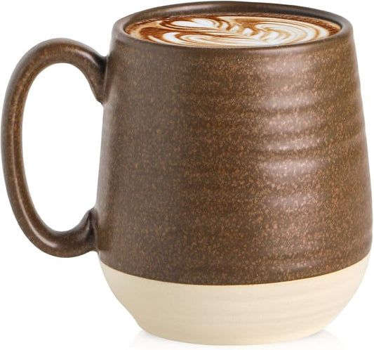 HASENSE Large Ceramic Coffee Mug, 20 Oz Beige Stoneware Cup with Comfortable Handle, Farmhouse Mug for Coffee, Tea & Cocoa, Dishwasher & Microwave Safe, Brown by Hasense